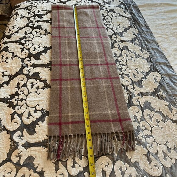 Erdenet 100% Cashmere Brown & Pink Plaid Scarf with Fringe - Picture 7 of 9